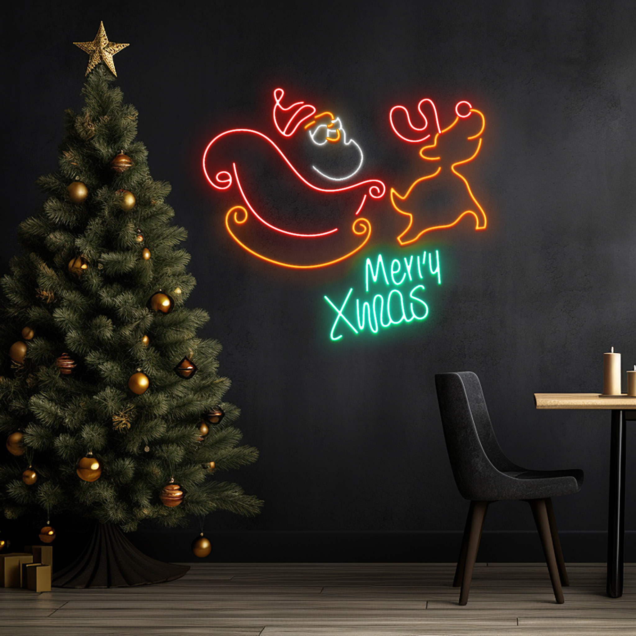 Jolly Santa & Reindeer Duo - LED Neon Flex Light Sign - Gifteal